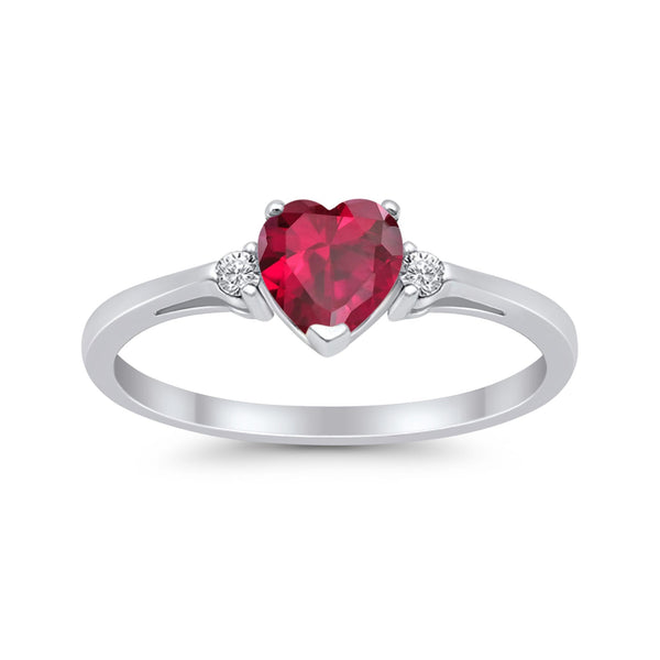 Ruby Heart Ring CZ - Sterling Silver Ring