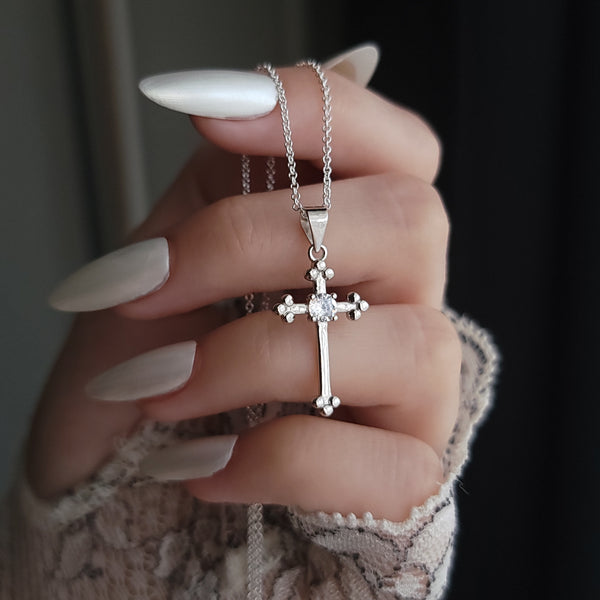 Mercy - Crucifix Necklace Sterling Silver with Cubic Zirconia