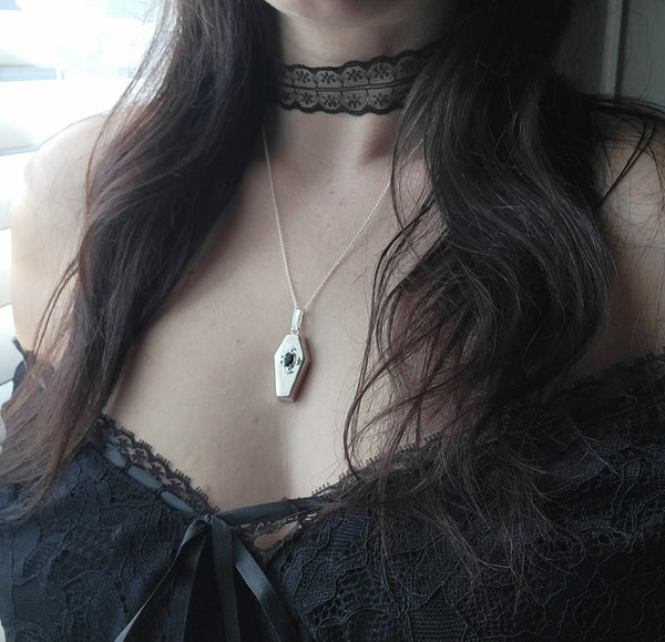 Onyx Coffin Necklace - Sterling Silver