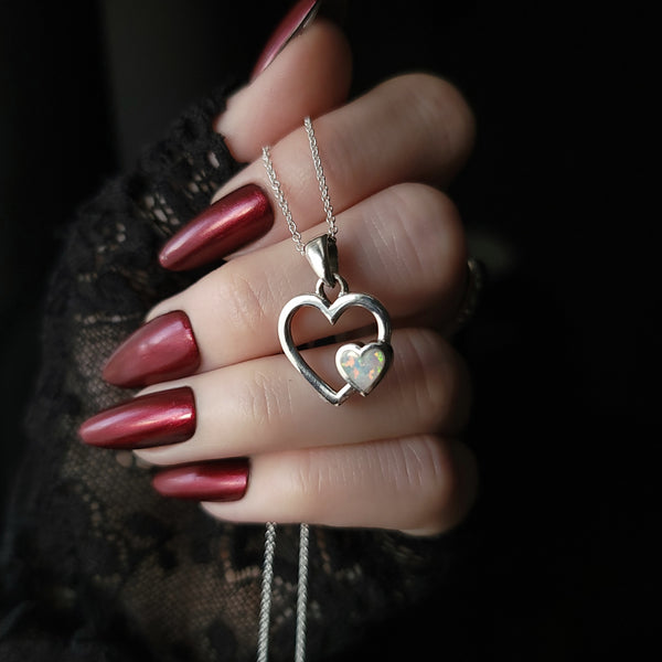 Sterling Silver Heart with White Opal Necklace