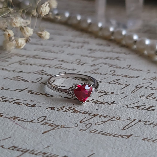 Ruby Heart Ring CZ - Sterling Silver Ring