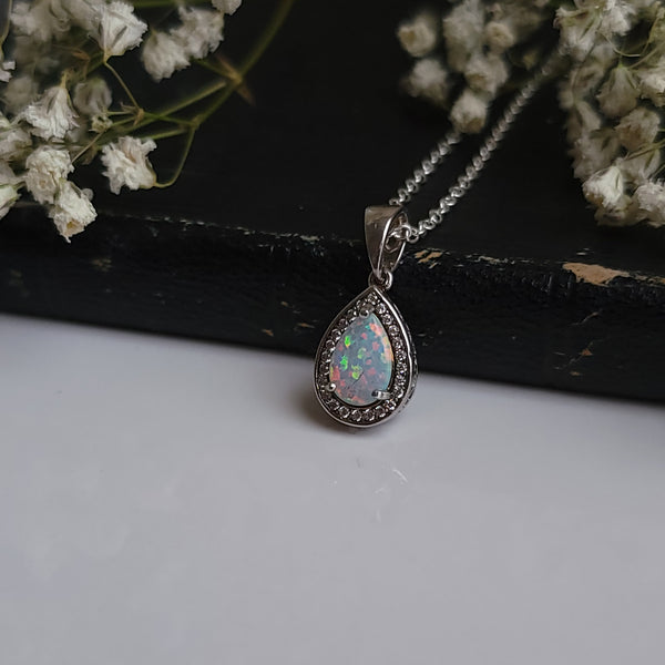 Opal Teardrop Necklace Sterling Silver