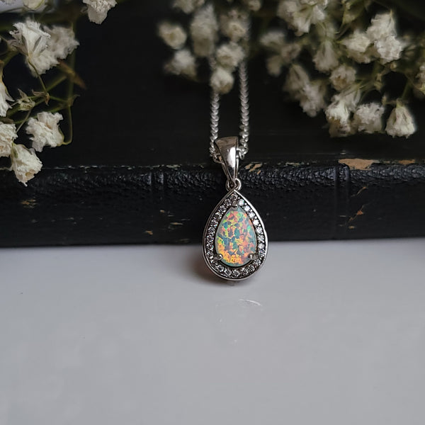 Opal Teardrop Necklace Sterling Silver