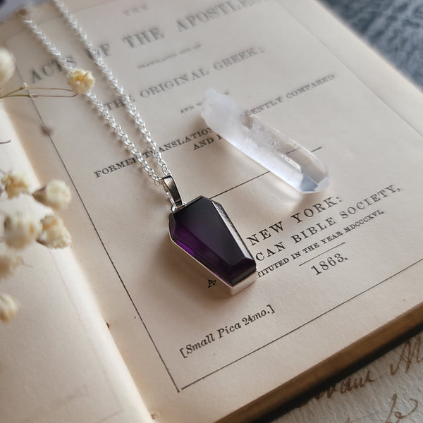 Crystal Coffin Necklace - Sterling Silver and Amethyst