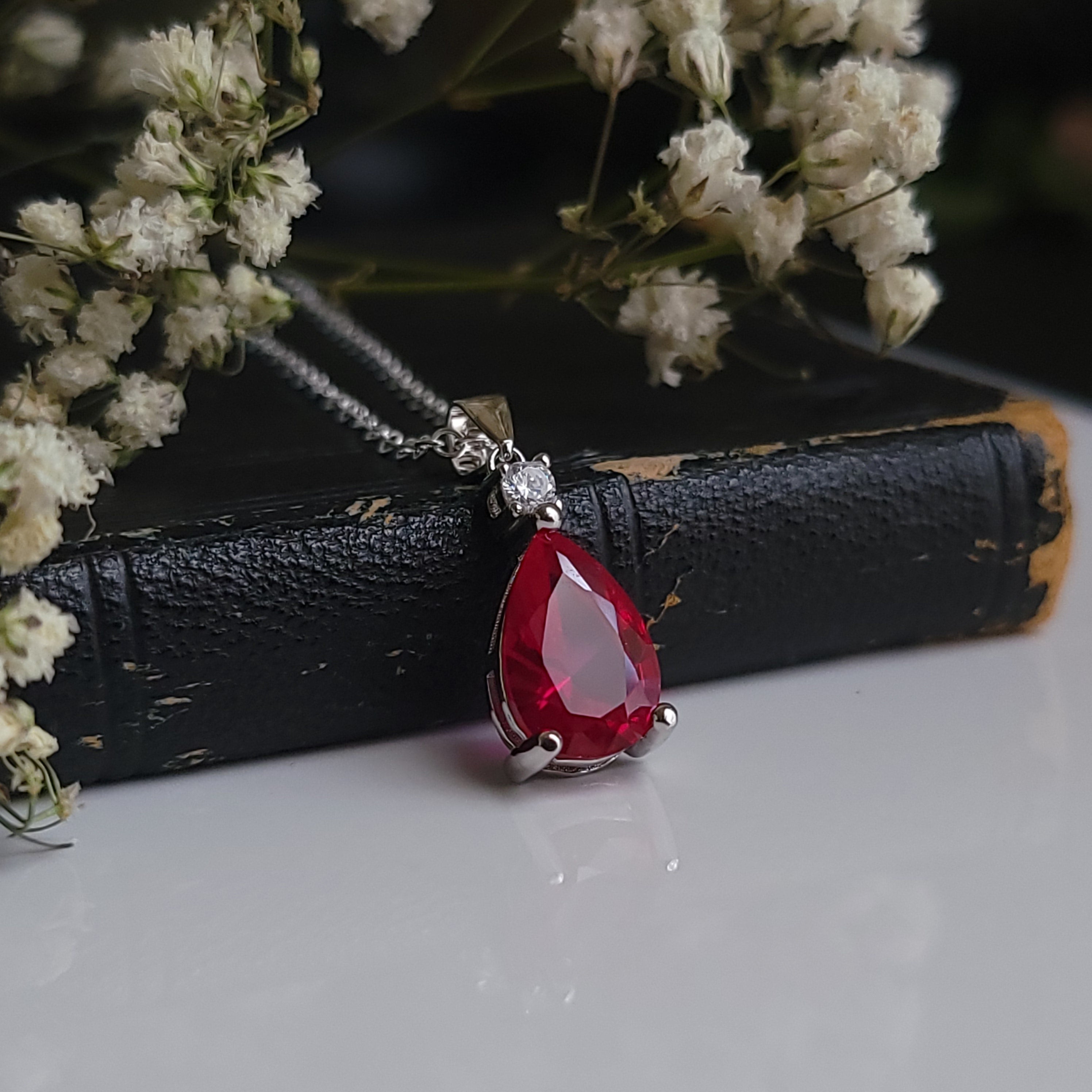 Sterling Silver Cubic zirconia outlet Ruby Necklace