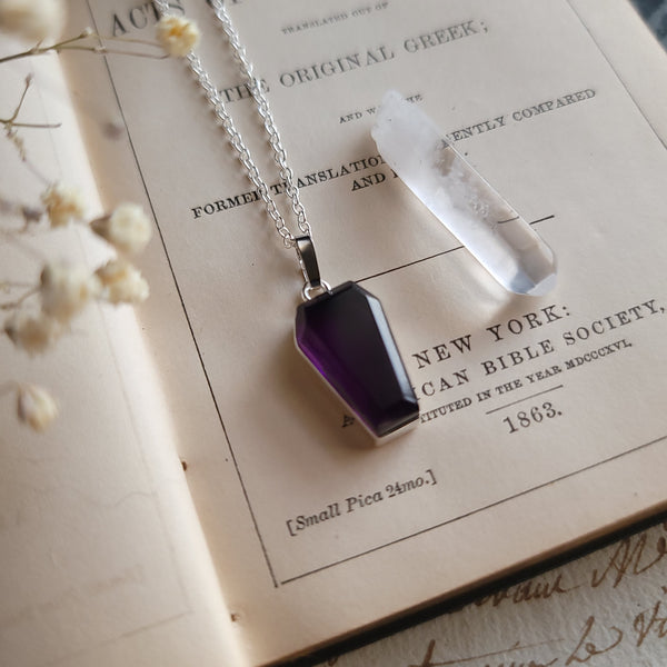 Crystal Coffin Necklace - Sterling Silver and Amethyst